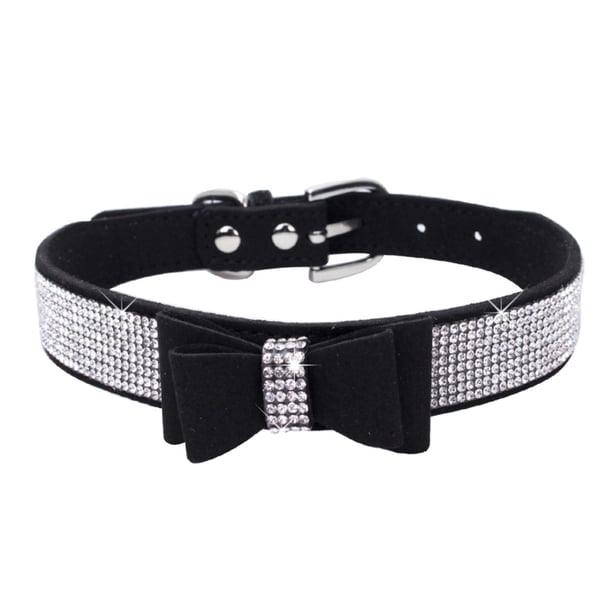Methold Decoración para mascotas Cachorro Perro Gato Collar ajustable prop Correa Hebilla Rhinestone PULeather Suministros para perros negro S