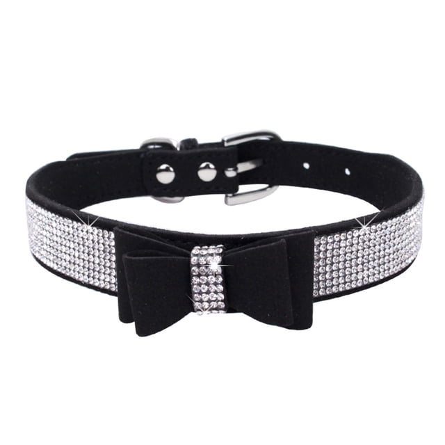 Methold Decoración para mascotas Cachorro Perro Gato Collar ajustable prop Correa Hebilla Rhinestone PULeather Suministros para perros negro S