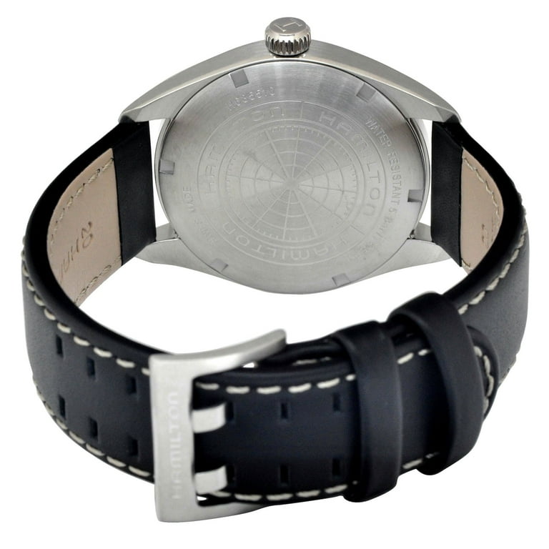 Hamilton Khaki Field Silver Diall Black Leather Mens Watch H68551753