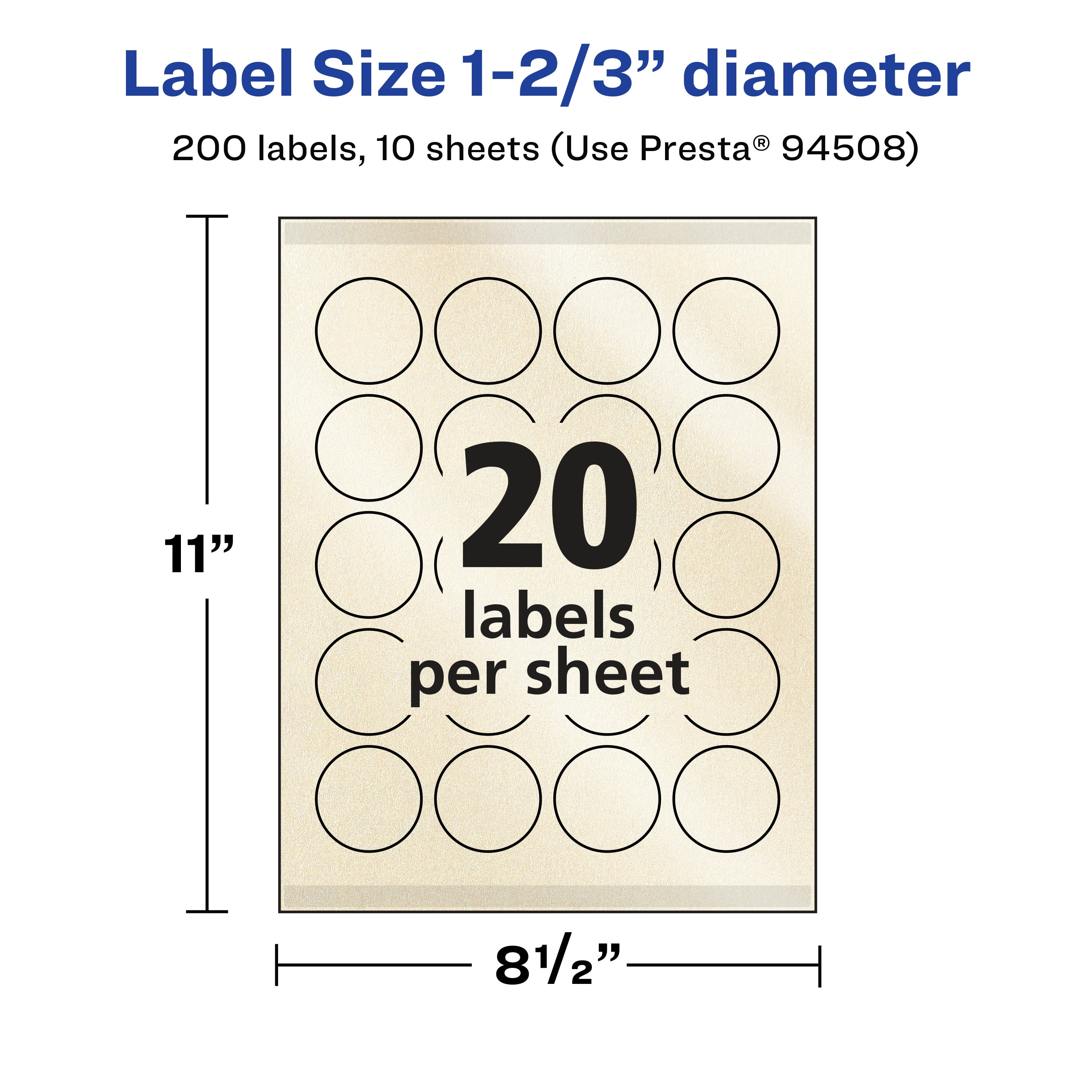 Avery Pearlized Ivory Round Labels, 1-2/3" Diameter, 200ct