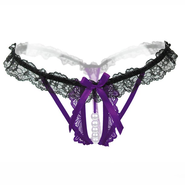 Gibobby Tangas de sexy mujer Bragas sexis de malla con borlas y para mujer, bragas caladas, bragas con cordones de ganchillo, tangas, lencería de G, ropa interior(Morado,G)