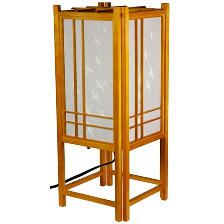 Oriental Furniture Cranes Shoji Lamp 18 Inch - Honey