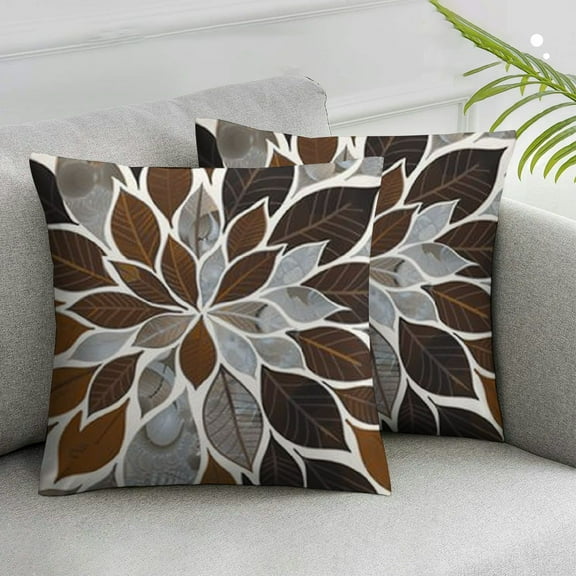 Acheng Brown Dahlia Pillow Cover Gray Coffee Colored Throw Pillow Covers Spring Summer Geometric Floral Line Cushion Cases for Sofa Bed Living Room,Set of 2 White