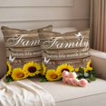 thumbnail image 2 of Yellow Sunflowers Pillow Covers 2 Pack Family Brown Wood Striped Countryside Pillowcase Waterproof Outdoor Throw Pillow Cover for Patio Garden Square Cushion 24”x24”, 2 of 9