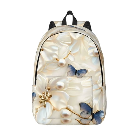 Kuqiui Elegant Butterflies And Pearls Print Canvas Travel Laptop Backpack for Men Women Business Work Rucksack College School Computer Bag Fits 15.6 Inch Notebook