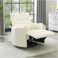 thumbnail image 3 of White Modern Swivel Recliner Chair with Wide Wale Corduroy Upholstery and Manual Recline, 3 of 9