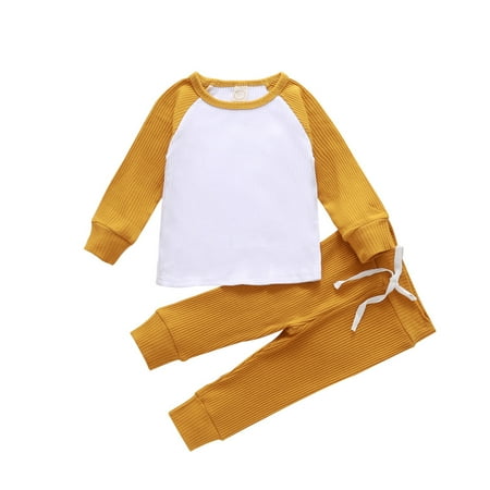 

Fanvereka Toddler Baby Boy Girl Long Sleeve T-Shirt Tops+Long Pants Two Piece Outfit