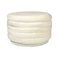 thumbnail image 2 of Zentique 20.5" White Upholstered Cylindrical Ottoman with Ribbed Sides, 2 of 3