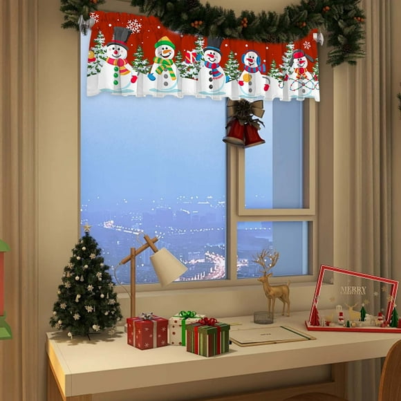 Cortina navideña para ventana | Panel de cortina festivo para decoración de temporada | Tratamiento festivo para ventanas | Cortina navideña de poliéster para decoración del hogar