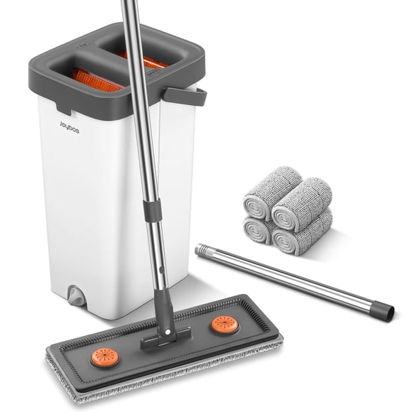 Juego de fregonas y cubos JUDRDO Flat Mop de 61 cm con 4 almohadillas de microfibra