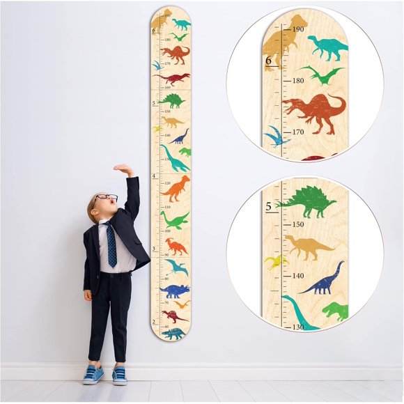 GADNIA Wooden Growth Chart for Kids | Dinosaur Room Decor for Boys & Girls, Custom Height Measurement Wall Chart Ruler | Kids Bedroom, Playroom, Child's Room, Nursery Decor Decoration Wall Art