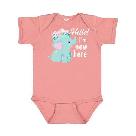 

Inktastic Hello I m New Here with Cute Baby Elephant with Flower Crown Gift Baby Boy or Baby Girl Bodysuit