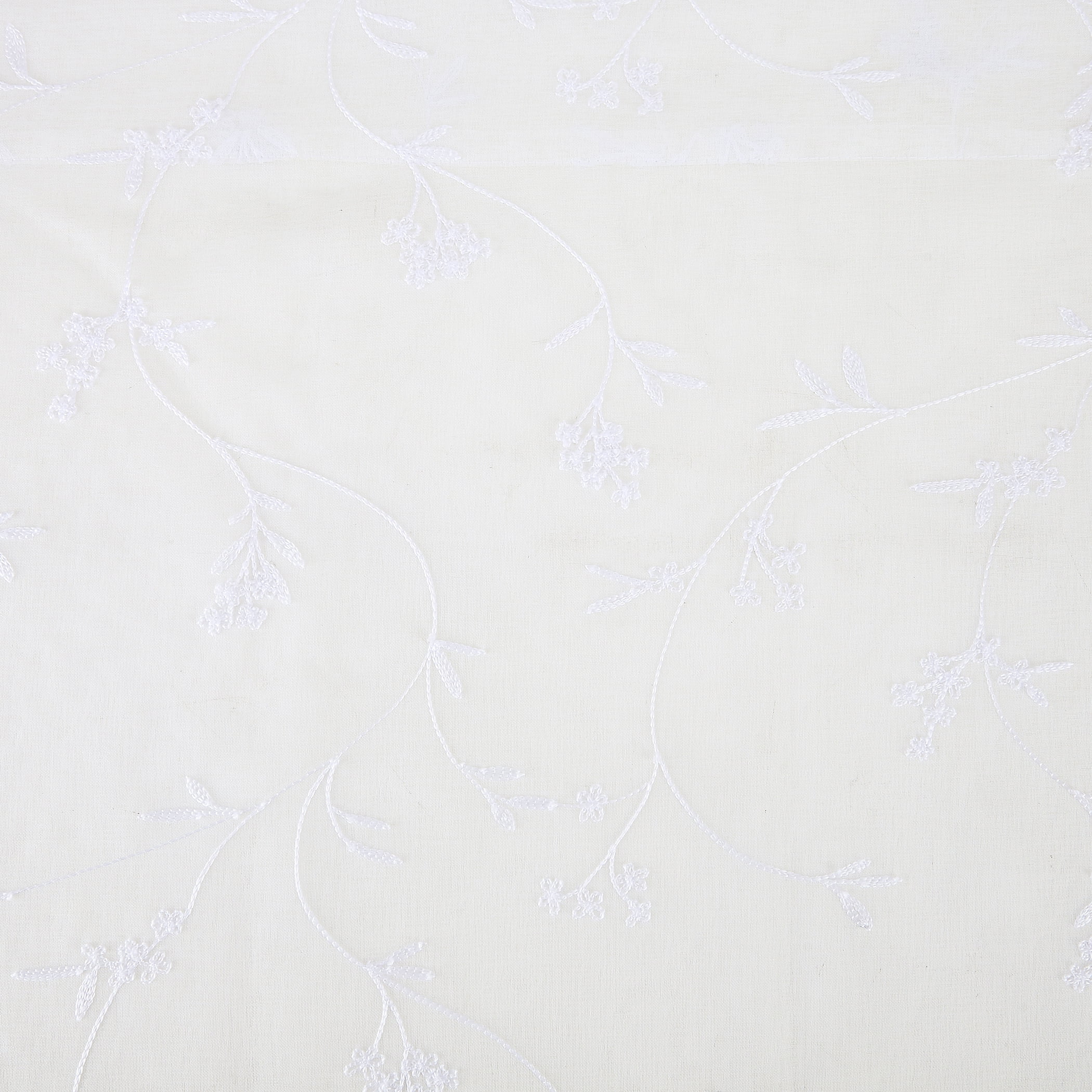 No. 918 Delia Embroidered Floral Sheer Rod Pocket Curtain Valance, 50"x17", Ivory