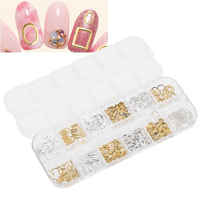 Nail Decoration Accessories,12 Grid Mixed Style Nail Art Decoration Nail Decoration Solid Performance