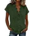 thumbnail image 3 of Craaazy Women's Summer Solid Color Short Sleeve Topss, V Neck Ruffle Trim Casual Shirt, Loose Fit Comfy Blouse for Everyday Outfits Gifts, 3 of 6