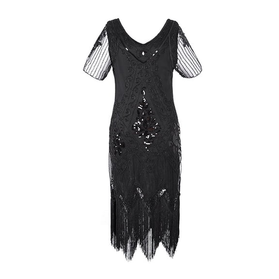 Clearance 2024 SMihono Fashion Girls Tunic Retro Sequins Ethnic Cocktail Dress Plus Size Vintage 1920s Flapper Tassel Slim Fit Flowy Raglan Short Sleeve Great Evening Party Dress Black S