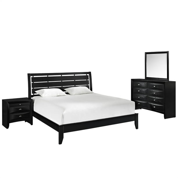 Modway Olivia 4Piece Queen Contemporary Bedroom Set in Black
