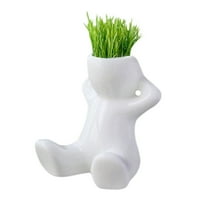 SUSHANG Ceramic Hair Doll Planter Mini Bonsai Tree Pot Cute White Head Flower Pot with Tray for Indoor Outdoor Garden Decor Perfect for Growing Flowers Vegetables Fun Patio Gardening Gift