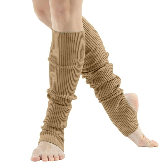 HNMKIU Women's Ribbed Leg Warmers for Dance Yoga and Sports Open Toe Heel Retro Eighty's Style Warm Socks Khaki,One Size