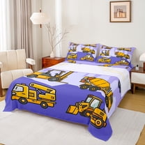 Manfei Equipment Truck Full Size Sheets,Cartoon Bulldozer Bed Sheets,Purple Yellow Sheet Sets For Boys Teens,Breathable Home Decor,4 Pieces