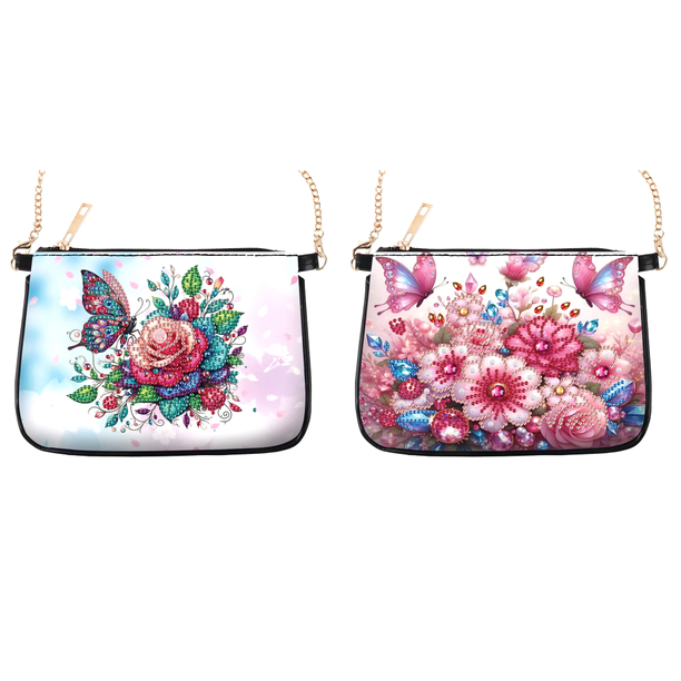 Pintura Diamantes Flores Mariposa Monedero Monedas 5d Cadena Hecha A Mano