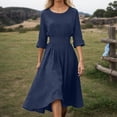 thumbnail image 2 of XAOFW Women's Casual Dresses Long Sleeve Round Neck Midi Dress With Waist Tie Holiday Vacation Soft Comfortable Sundresses, 2 of 5