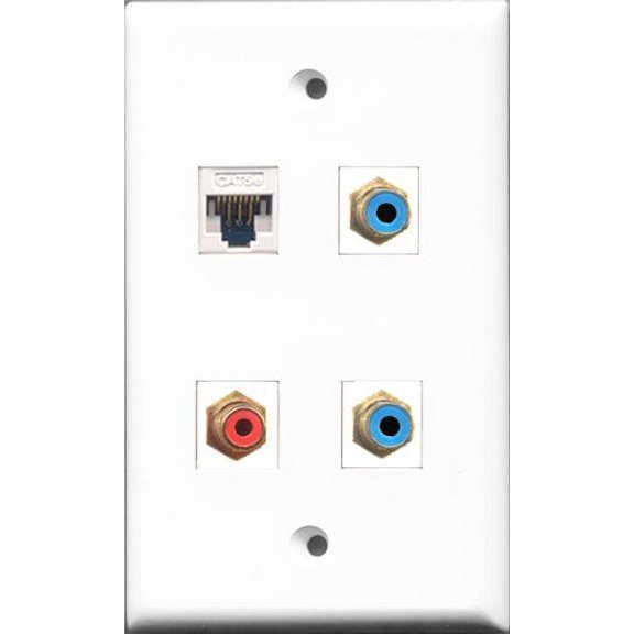 RiteAV 1 Port RCA Red 2 Port RCA Blue and 1 Port Cat5e Ethernet White Wall Plate