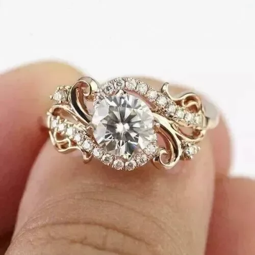 Aishvi Jewels 2.20 Ct Round Cut Real Moissanite Engagement Women's Ring 14k Yellow Gold Plated