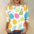 thumbnail image 2 of Womens Easter Shirts Colored Eggs Print Crew Neck Tops 3/4 Sleeve Loose Fit Casual T Shirt Cute Holiday Outfits Tee, #01 Multicolor, XXL, 2 of 7