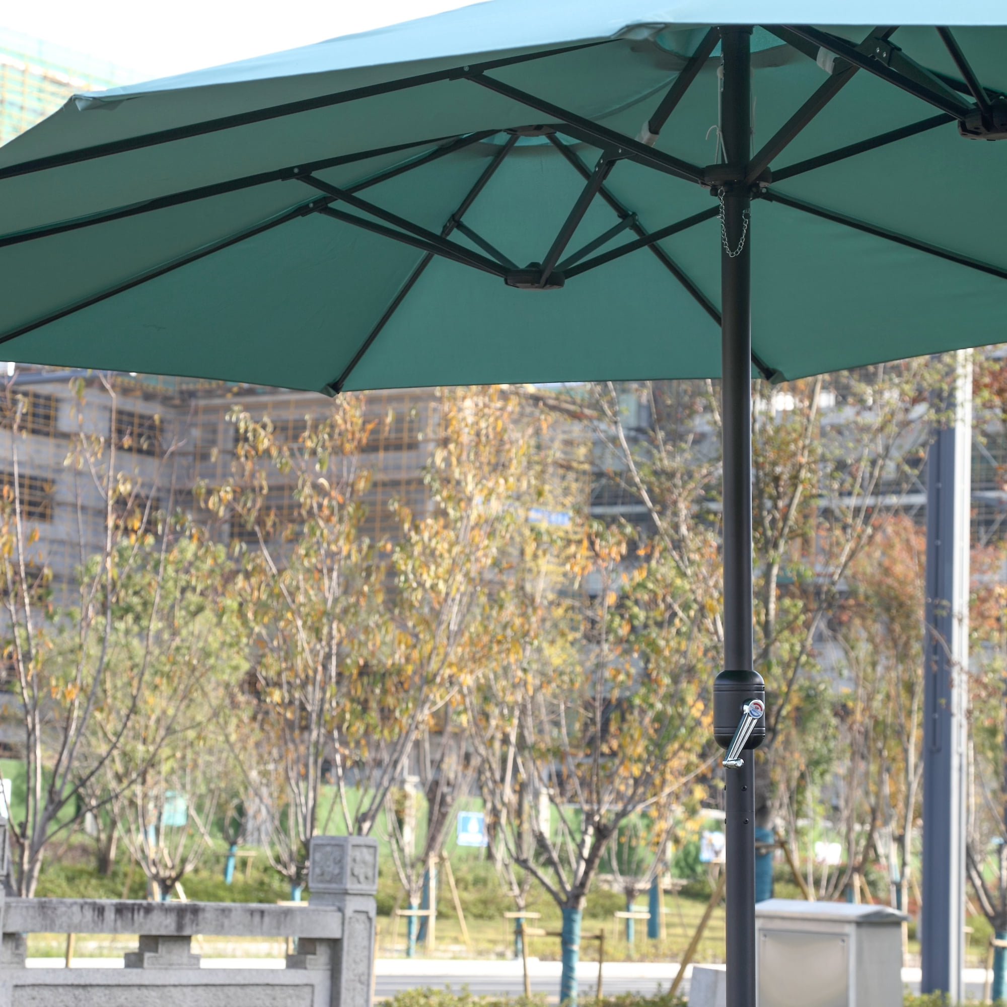 Leumius Large Patio Umbrella,Outdoor Double-Sided Rectangle Big Market Umbrella with Crank Stand,Outside Umbrellas for Poolside Lawn Backyard,Light Green(No Base)