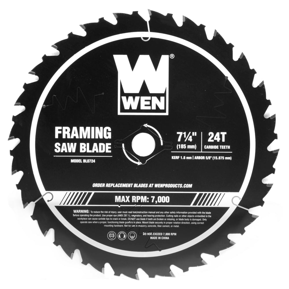 WEN 7.25Inch 24Tooth CarbideTipped Professional Framing Saw Blade