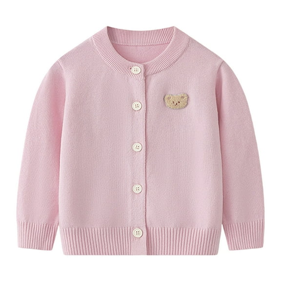 Odeerbi Toddler Girls Cardigan Sweater Knitted Cardigan Fall Winter New Children's Clothing Embroidered Bear Sweater Coat Pink