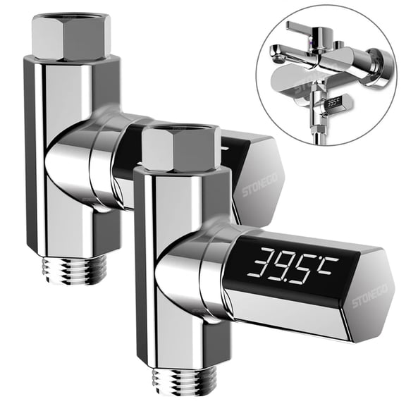 STONEGO 1PC/2Pcs LED Display Digital Shower Thermometer for Home, Real-Time Water Temperature Monitor with Smart Alert for Kitchen and Bathroom, Baby Care Safe, Easy-to-Install Temperature Gauge