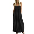thumbnail image 3 of VBVC Women's Cotton Linen Spaghetti Strap Maxi Dress , Summer Casual Long Dress For Women , Ladies' Loose Fit Beach Vacation Dress with Pockets,Black,S-2XL, 3 of 7