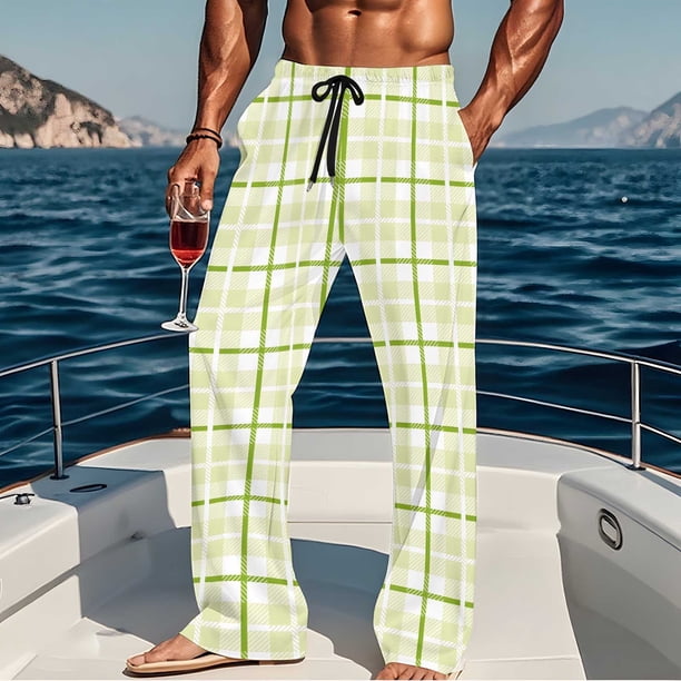 Pantalones de pijama largos para hombre, informales, con estampado a cuadros, holgados, deportivos, elásticos, rectos, vintage, con bolsillos