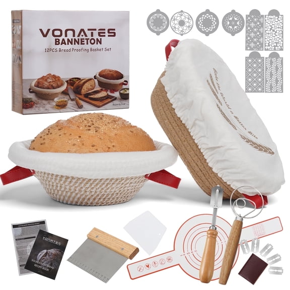 Banneton Bread Proofing Basket Sourdough Bread Baking Supplies with 9 Inch Round 10 Inch Oval Banneton Baskets