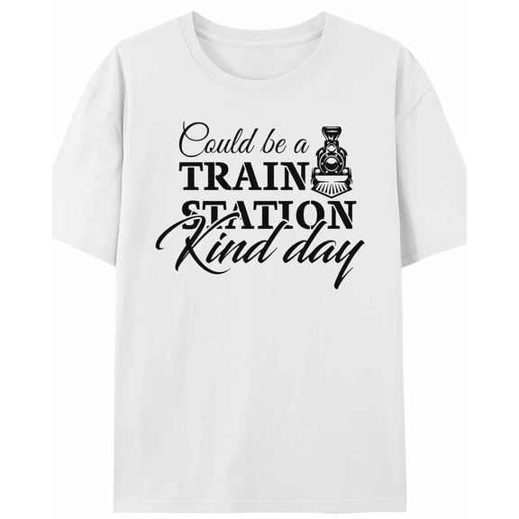Women's T-Shirt Could Be A Train Station Kind Day Simple Train Short Sleeve Casual Tee Classic Crew Neck T Shirt for Women White, 2XL