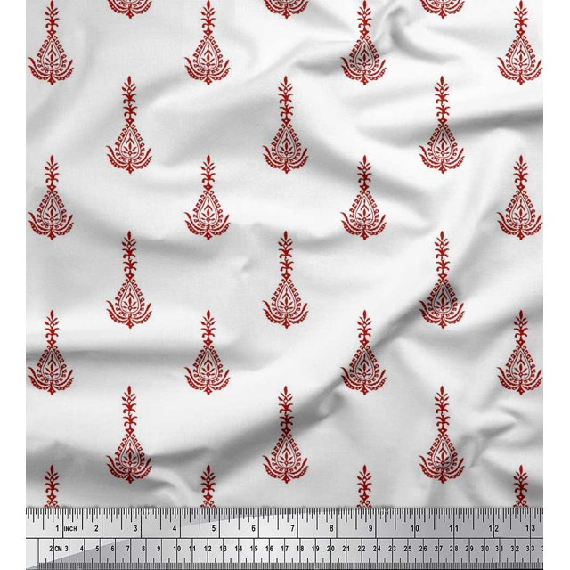Soimoi Velvet Fabric Leaves & Floral Block Print Fabric by The Yard 58 Inch Wide