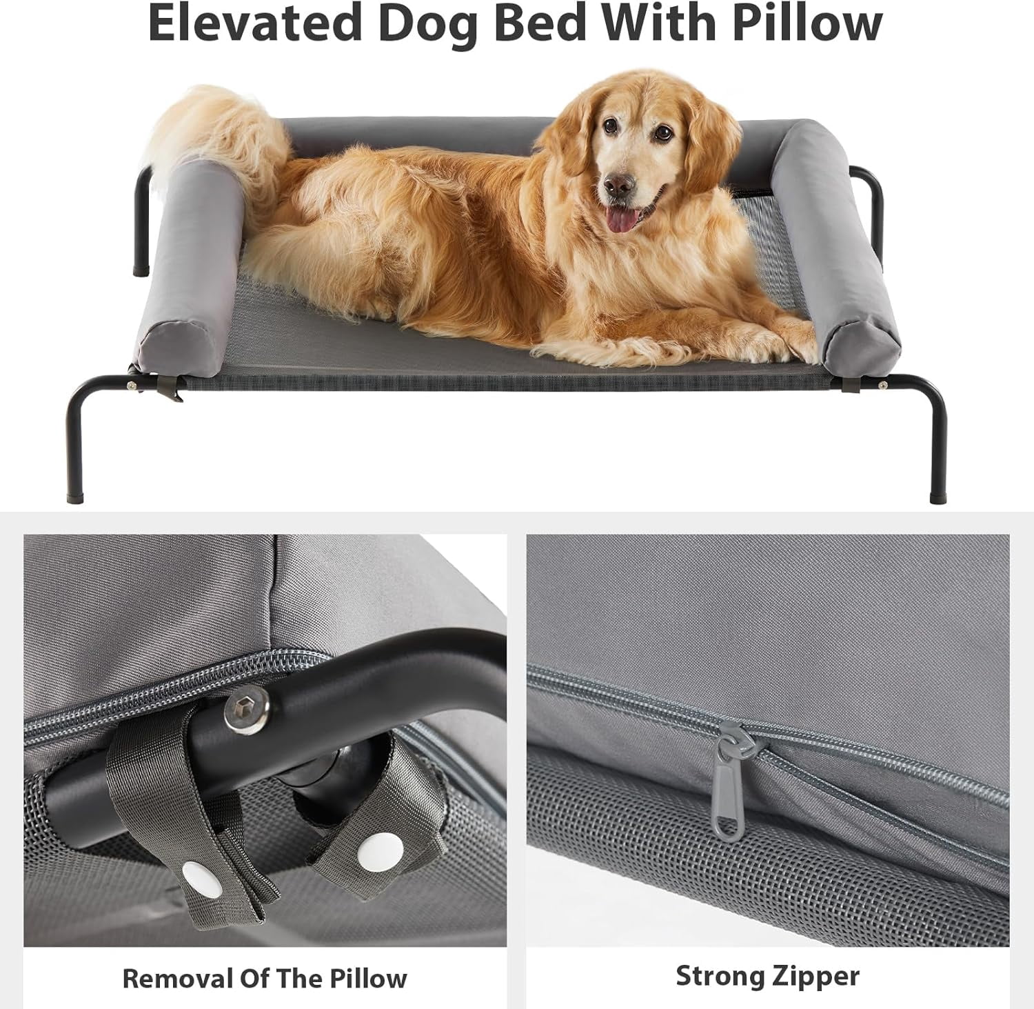 Large Elevated Cooling Dog Bed, Raised Dog Cot Beds for Large Dogs, Elevated Outdoor Pet Cot, Chew Proof Portable Cooling Pet Cot with Skid-Resistant Feet and Breathable Mesh