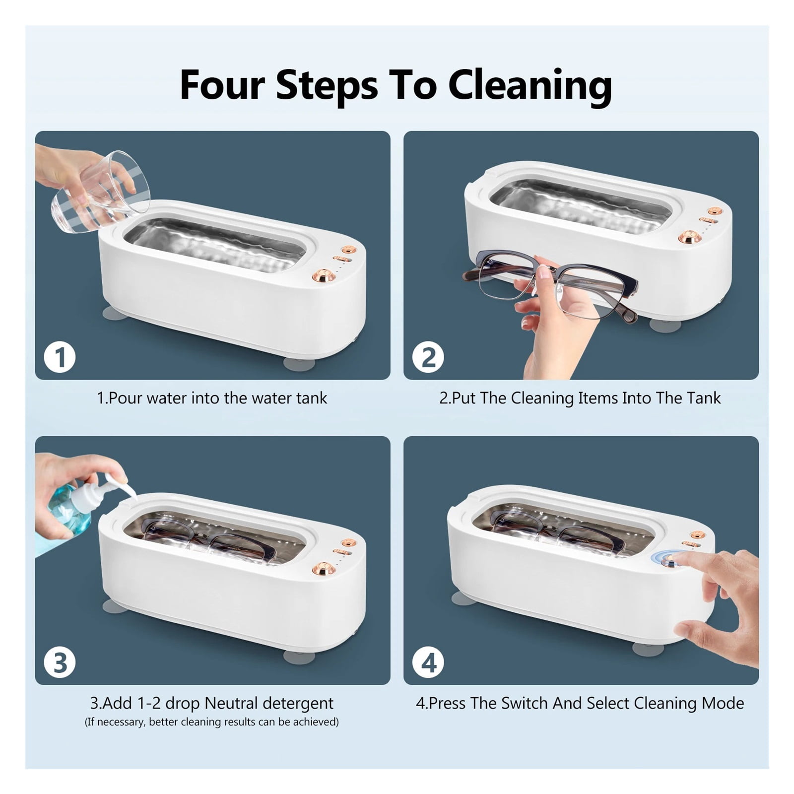 45000Hz Ultrasonic Cleaning Device Cleaner Device Glasses with 3 Time Function 2 Levels of Intensity