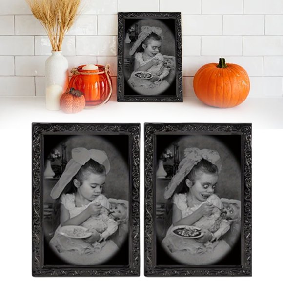 AKEGAMN Scary Halloween Decoration，Indoor Home Wall Decor 3D Changing Moving Picture Frame For Halloween House Decor Dimension - 15.56inches x 10.03inches / 37cm x 25.5cm(LxW). Material: PVC Frame.