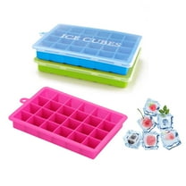 Ice Cube Tray, 3 Pack Silicone Ice Cube Molds, Silicone Ice Cube Trays, 24 Cube per Silicone Ice Trays, Easier to Release, BPA Free for Alcohol/Coffee/Beverages (Blue, Green, Rose red)