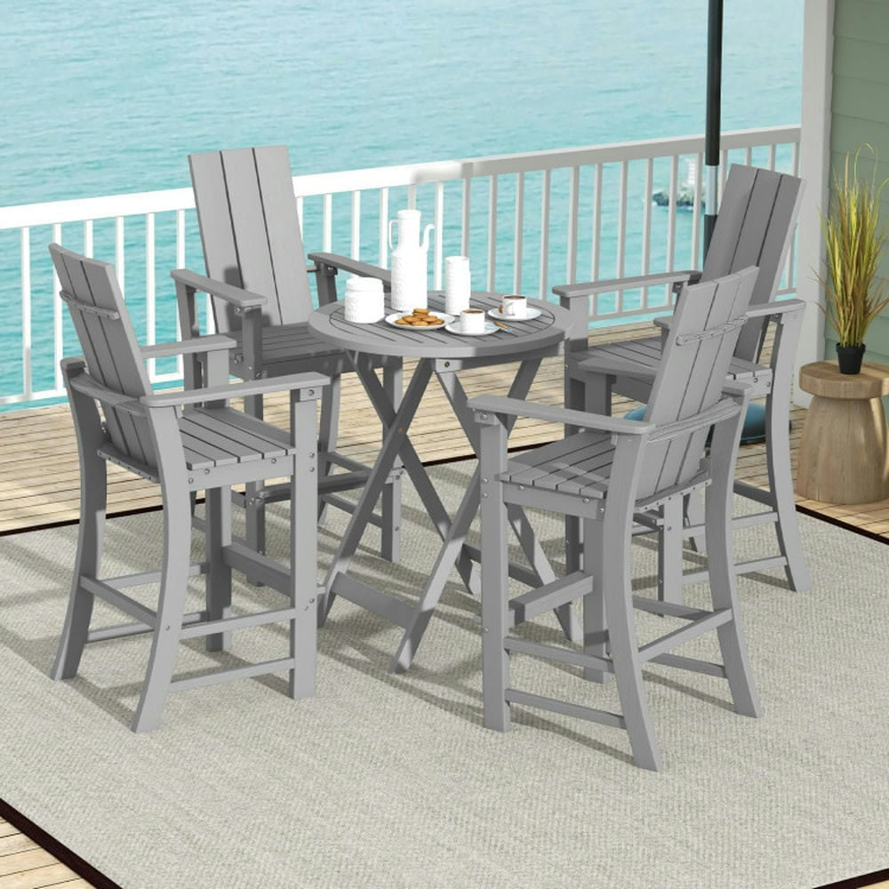 Demifill Tall Adirondack Chair Outdoor Bar Stool with Ergonomic Backrest, Patio Chair for Outdoor, Gray