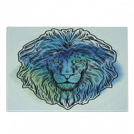 

Lion Cutting Board Lion Portrait with Digital Effect King of Forest Illustration Decorative Tempered Glass Cutting and Serving Board Small Size Pale Blue Turquoise by Ambesonne