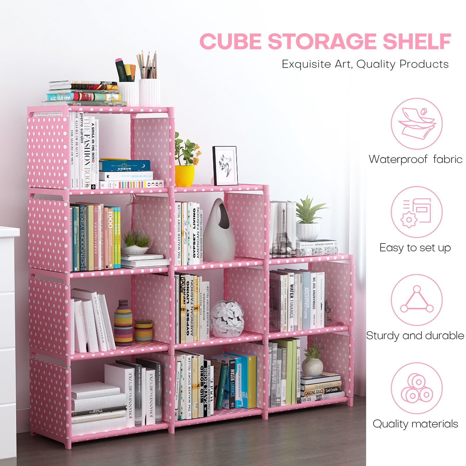 9 Cube Storage Shelf Organizer DIY Bookcase Closet Cabinet for Office Home Bedroom, Pink