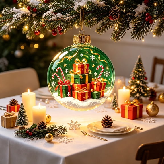 Dgankt Christmas Tree Decorations 8cm Light Up Christmas Story Ornament Ball Mini Scene Christmas Tree Hanging Decoration Hang