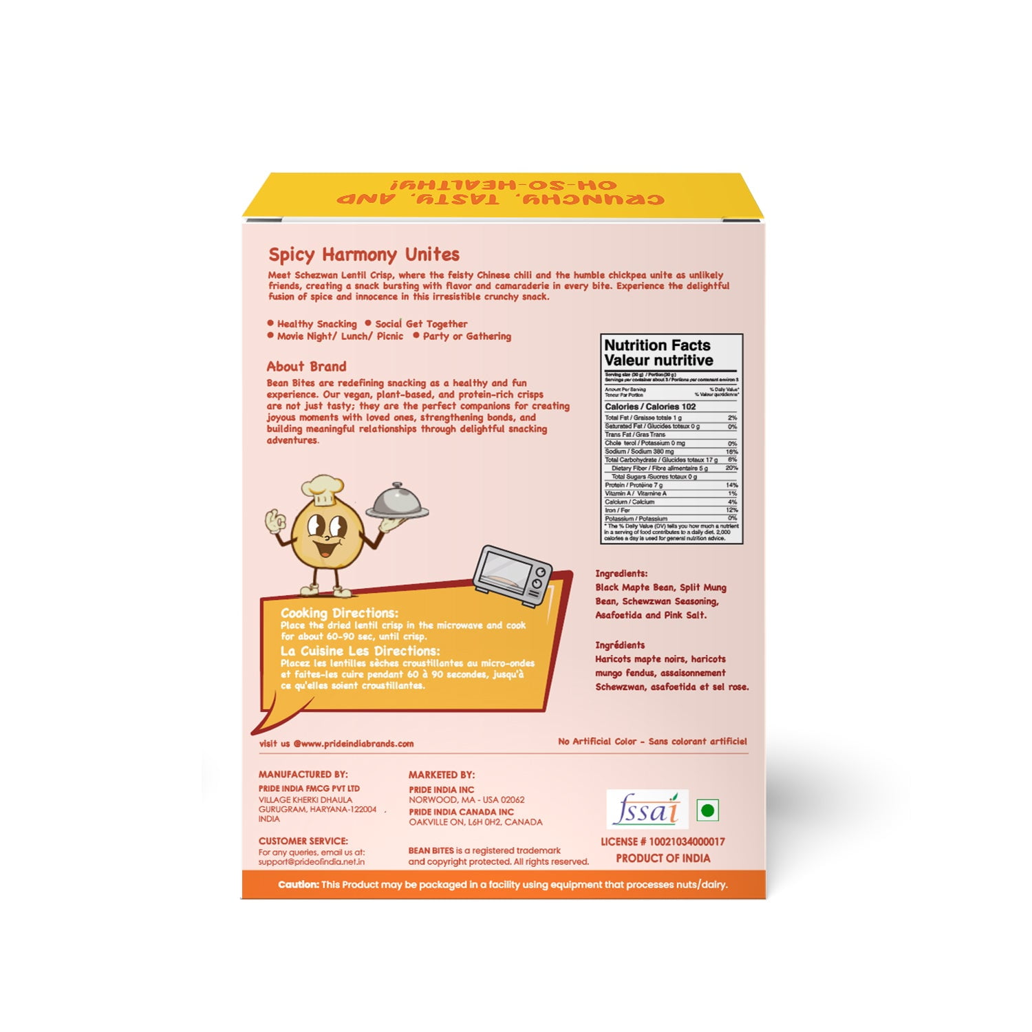 Bean Bites | Sizzlin Schezwan Lentil Crisp 3.53 oz (100 g) PACK OF 6 | Round Crunchy Crisps | Heat in Oven (up to 60 secs), Plant Based Protein, Vegan Crisps, Healthy Poppadom Snack By Pride of India