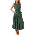 thumbnail image 4 of Vestidos de verano sin mangas para mujer INSPIRE CHIC, vestido midi casual con cuello redondo, diseño de capas, fluido y con bolsillos, color verde militar M, 4 of 5