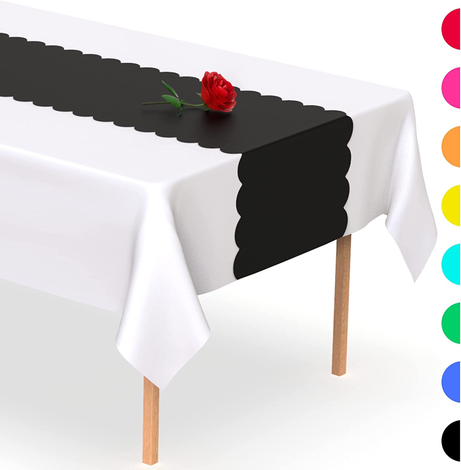 Black Scallop Disposable Table Runner. 5 Pack 14 x 108 inch. Plastic