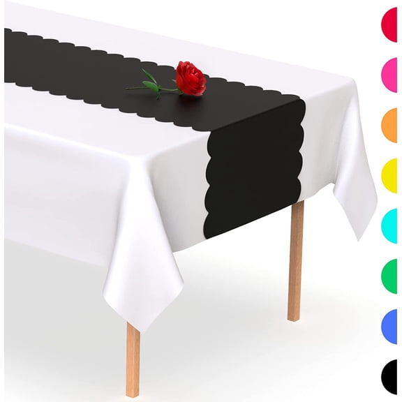 Black Scallop Disposable Table Runner. 5 Pack 14 x 108 inch. Plastic Table Runner Adds A Pop of Color To Your Party Table, by Swanoo